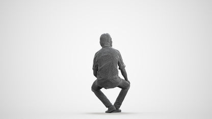 3D scanned man sitting casual, photorealistic archviz people for Enscape and SketchUp, wireframe front view