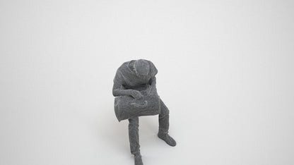 realistic 3D people senior man casual sitting, render-ready for V-Ray and Corona, FBX OBJ, wireframe three-quarter view