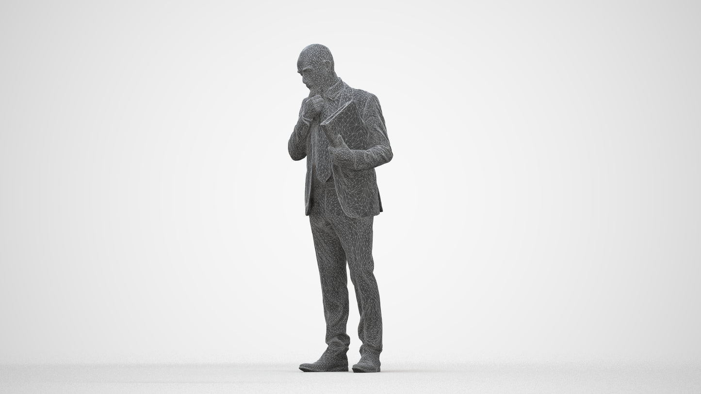 scanned 3D senior man business, photogrammetry people for Enscape and V-Ray, wireframe back view