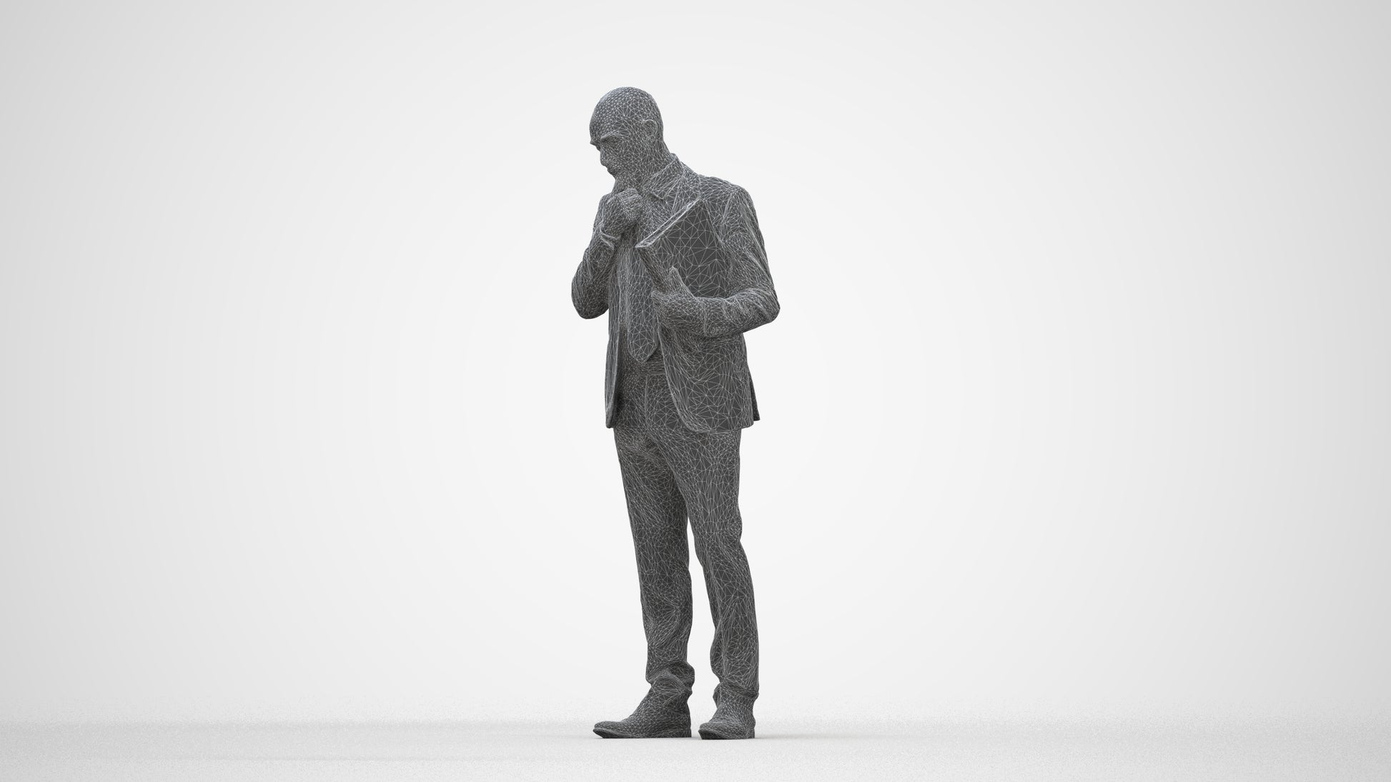 scanned 3D senior man business, photogrammetry people for Enscape and V-Ray, wireframe back view
