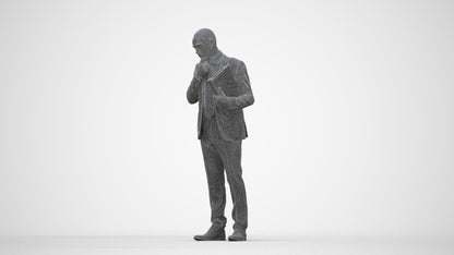 scanned 3D senior man business, photogrammetry people for Enscape and V-Ray, wireframe back view