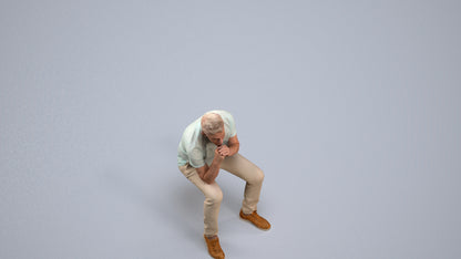 realistic 3D senior man casual sitting, scanned archviz people for Blender and 3ds Max, back view render