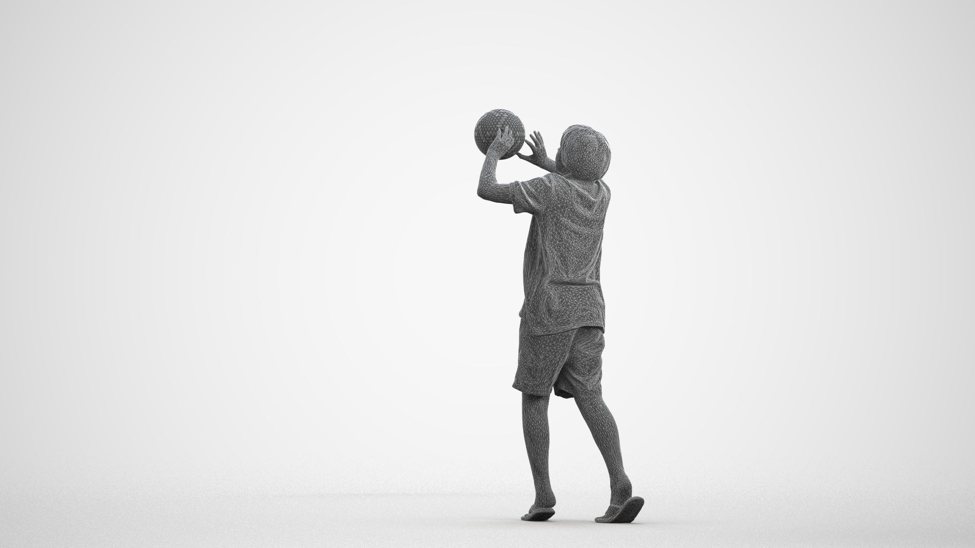 3D human model boy sport kids, photogrammetry scanned person for archviz, wireframe front view