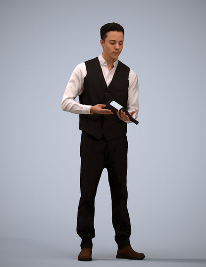 3D human model man hospitality, photogrammetry scanned person for archviz