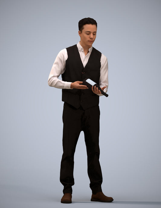 3D human model man hospitality, photogrammetry scanned person for archviz