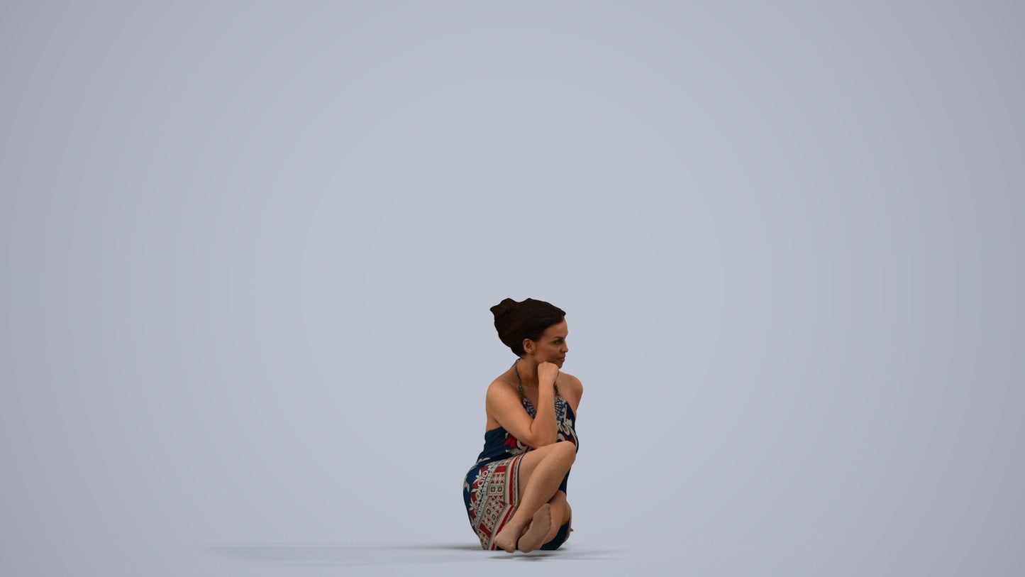 realistic 3D human woman pool, archviz people FBX OBJ for Blender, side view render