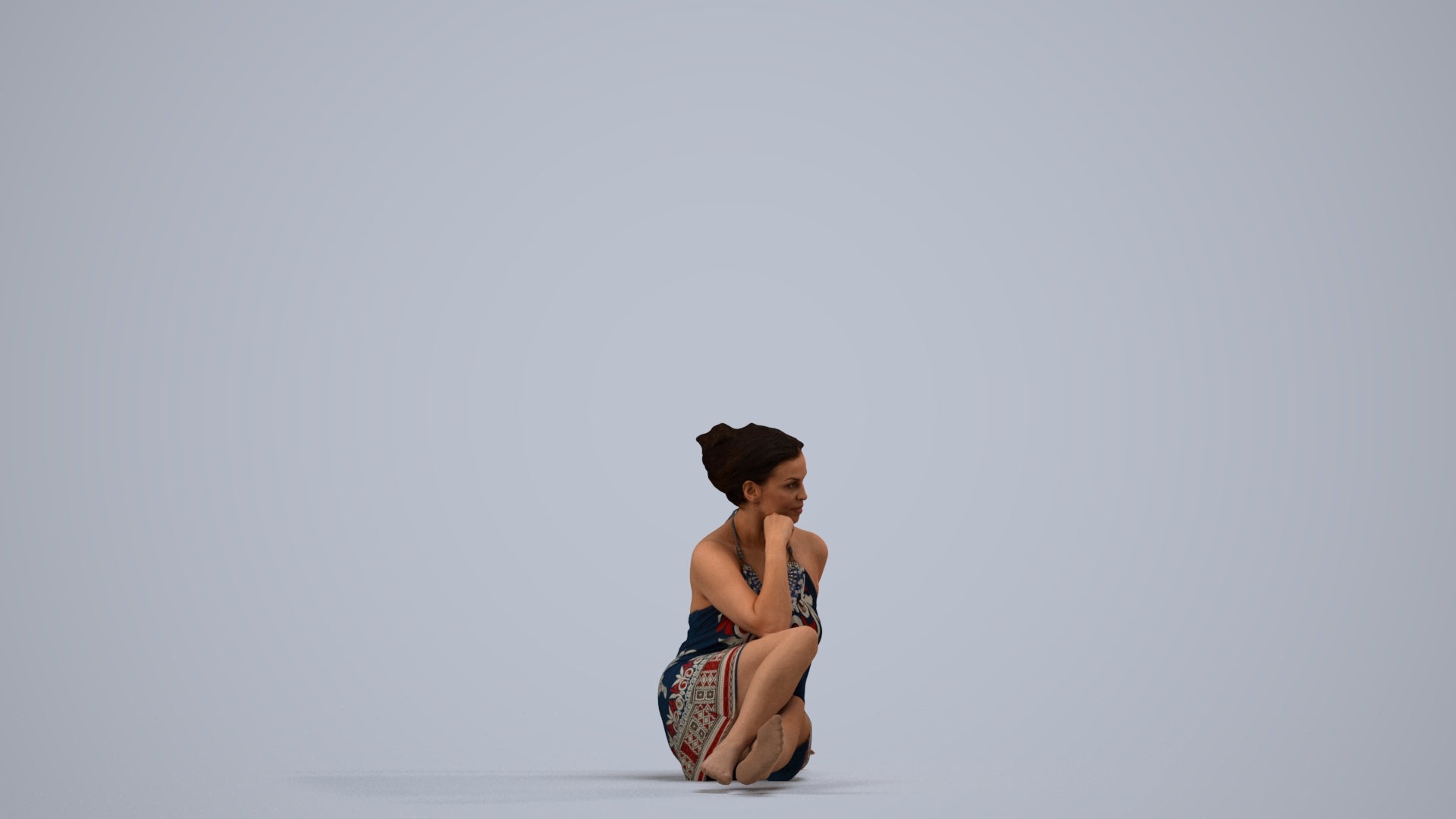 realistic 3D human woman pool, archviz people FBX OBJ for Blender, side view render