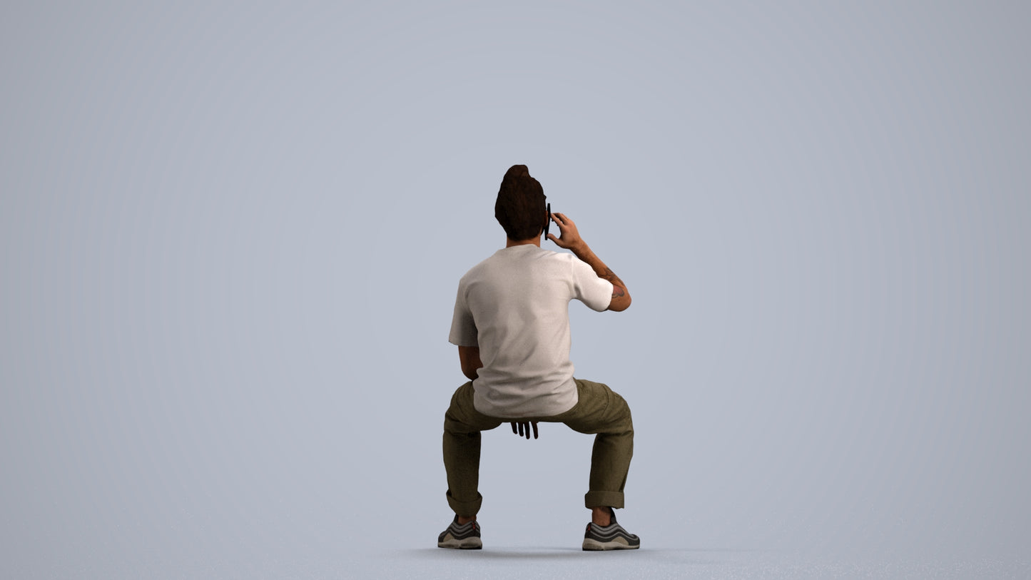 3D people model man casual sitting, scanned human for 3ds Max rendering, front view render