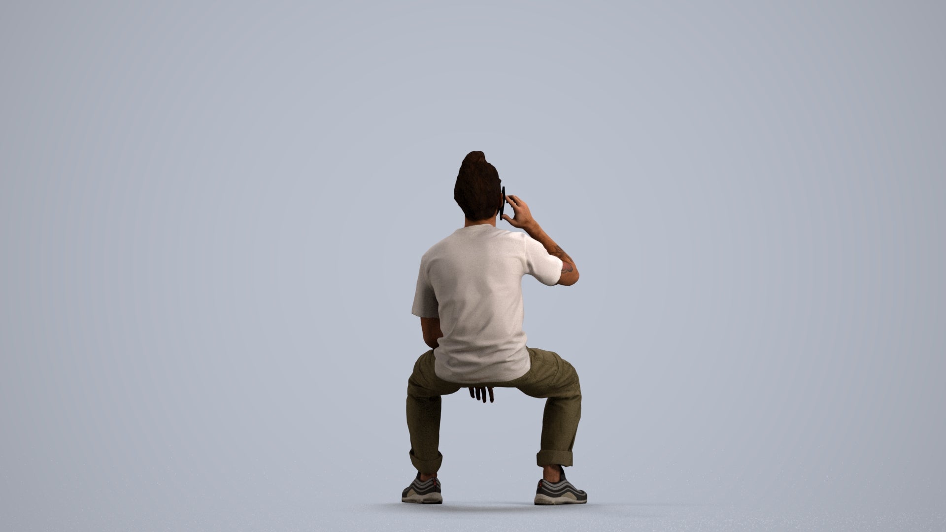 3D people model man casual sitting, scanned human for 3ds Max rendering, front view render