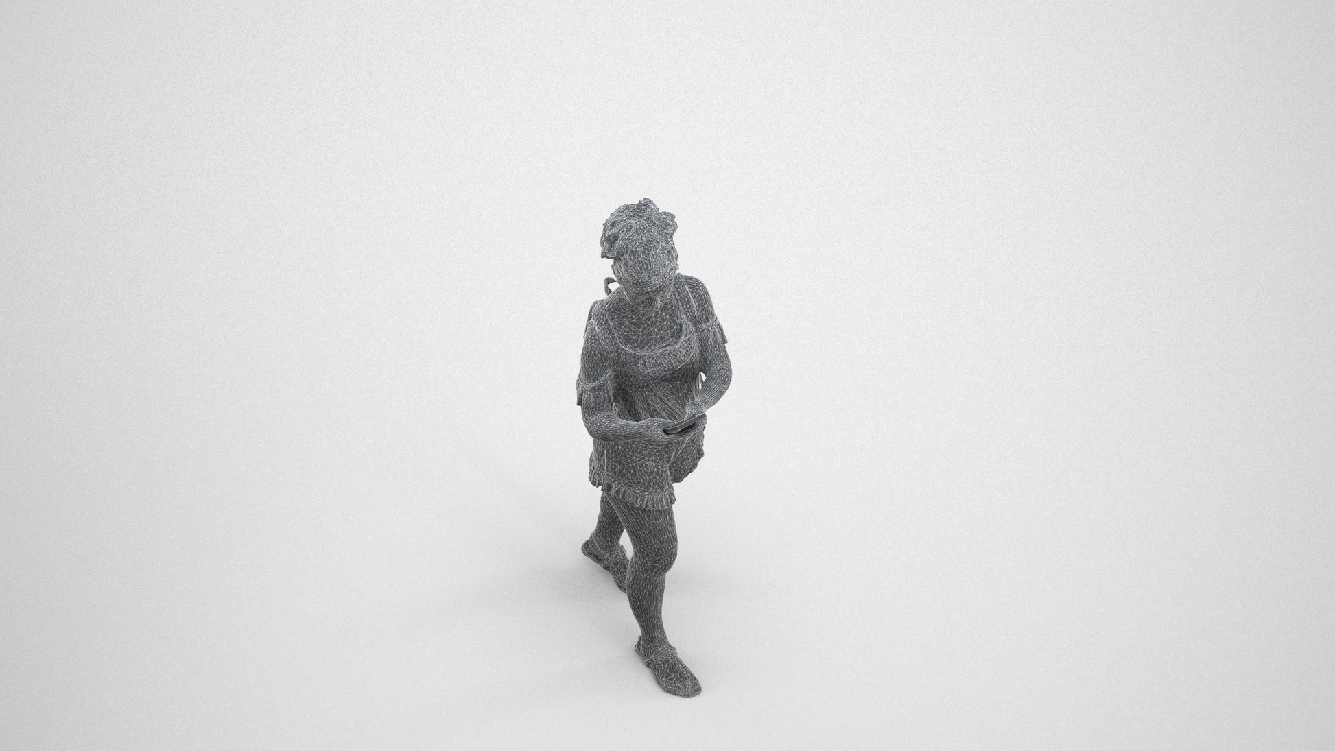 3D people model girl casual kids, scanned human for 3ds Max rendering, wireframe three-quarter view