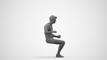 photogrammetry 3D man casual sitting, realistic human model archviz FBX, wireframe side view