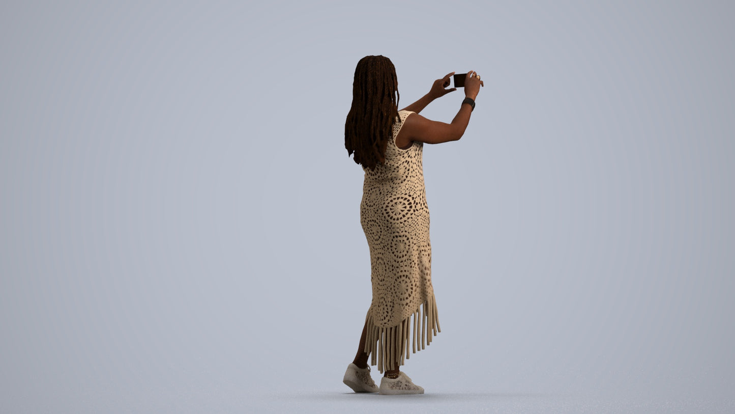 realistic 3D woman casual standing, scanned archviz people for Blender and 3ds Max, front view render