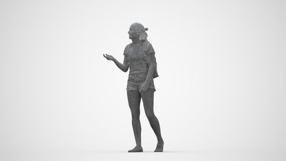 3D scanned girl standing casual, photorealistic archviz people for Enscape and SketchUp, wireframe back view
