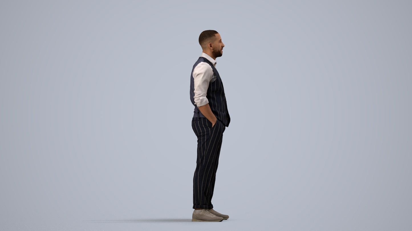 realistic 3D people man business, render-ready for V-Ray and Corona, FBX OBJ, side view render