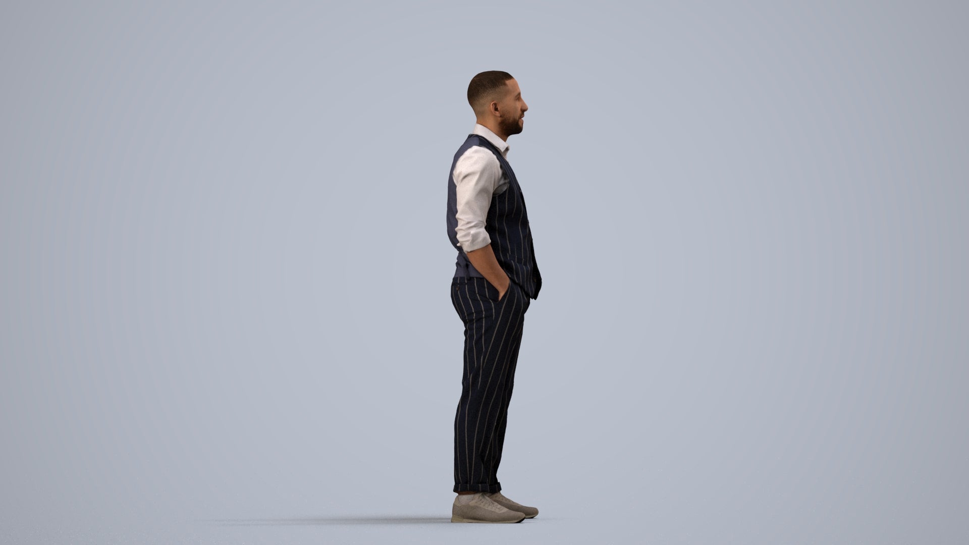 realistic 3D people man business, render-ready for V-Ray and Corona, FBX OBJ, side view render