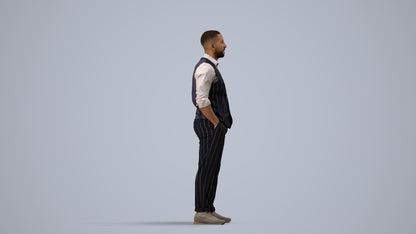 realistic 3D people man business, render-ready for V-Ray and Corona, FBX OBJ, side view render