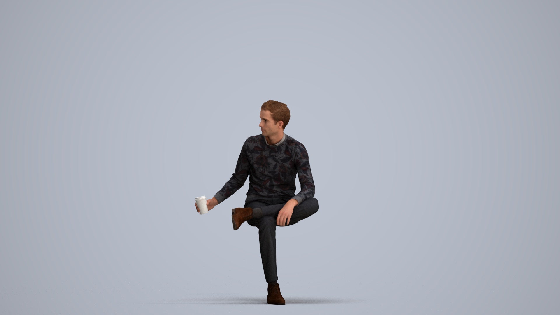 realistic 3D man casual sitting, scanned archviz people for Blender and 3ds Max, standing pose render