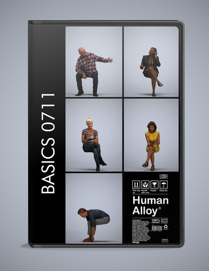 3D human models sitting bundle, 5 photogrammetry scanned people for archviz
