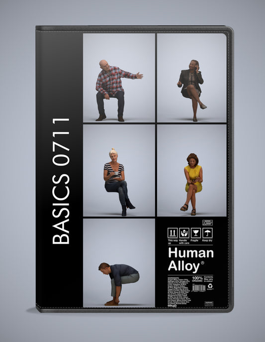 3D human models sitting bundle, 5 photogrammetry scanned people for archviz