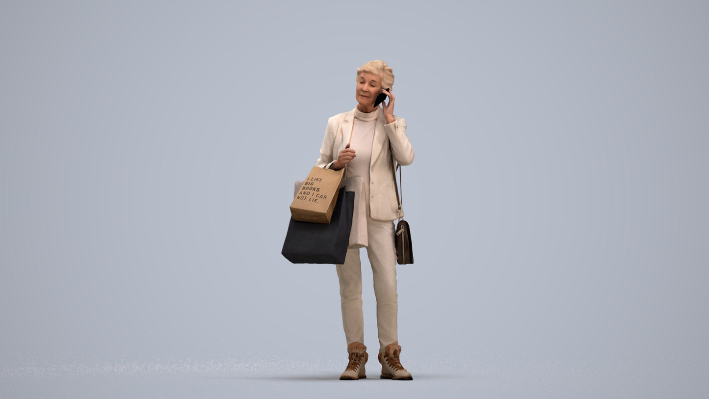 3D people model senior woman casual mix, scanned human for 3ds Max rendering, standing pose render