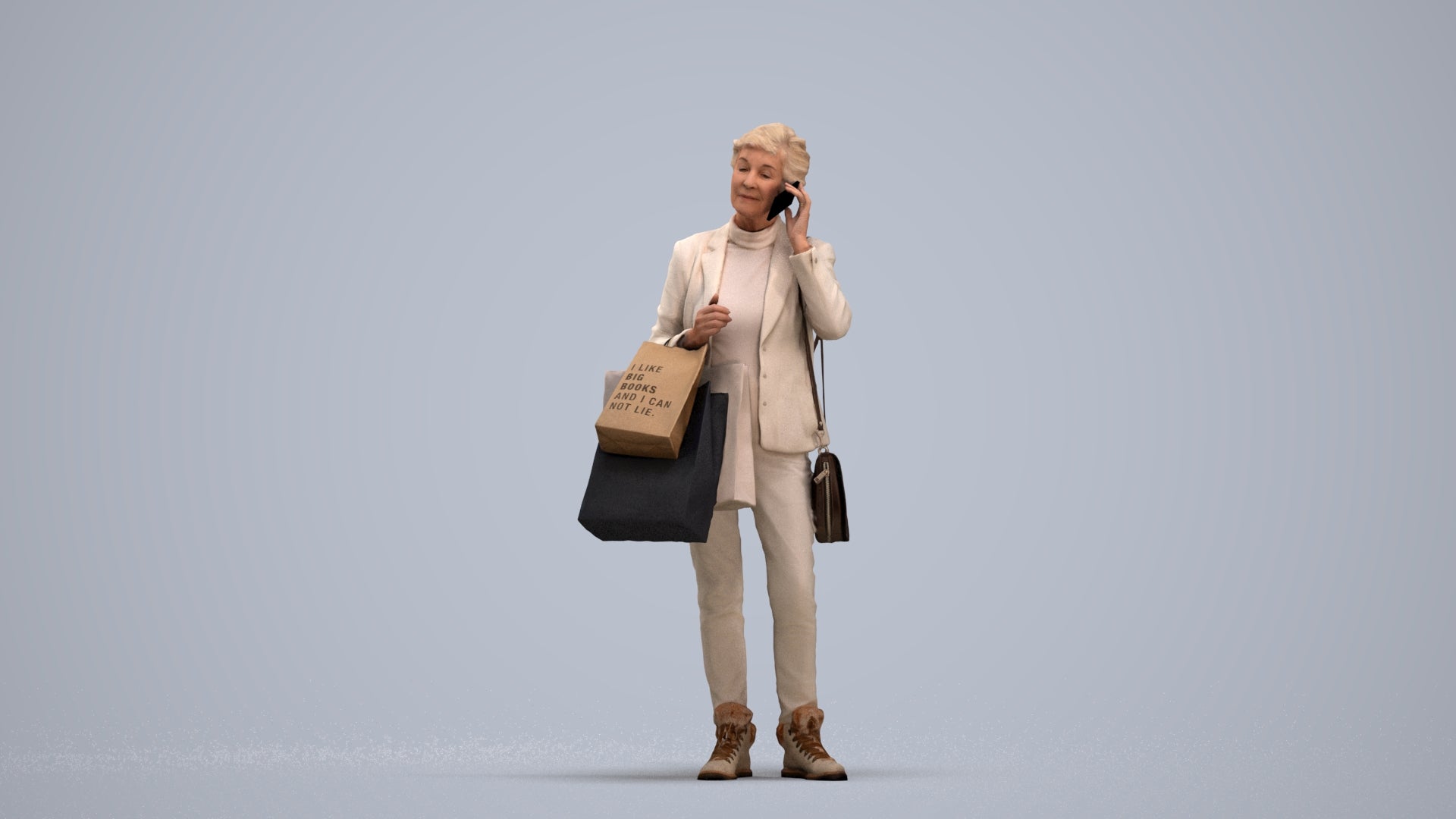 3D people model senior woman casual mix, scanned human for 3ds Max rendering, standing pose render