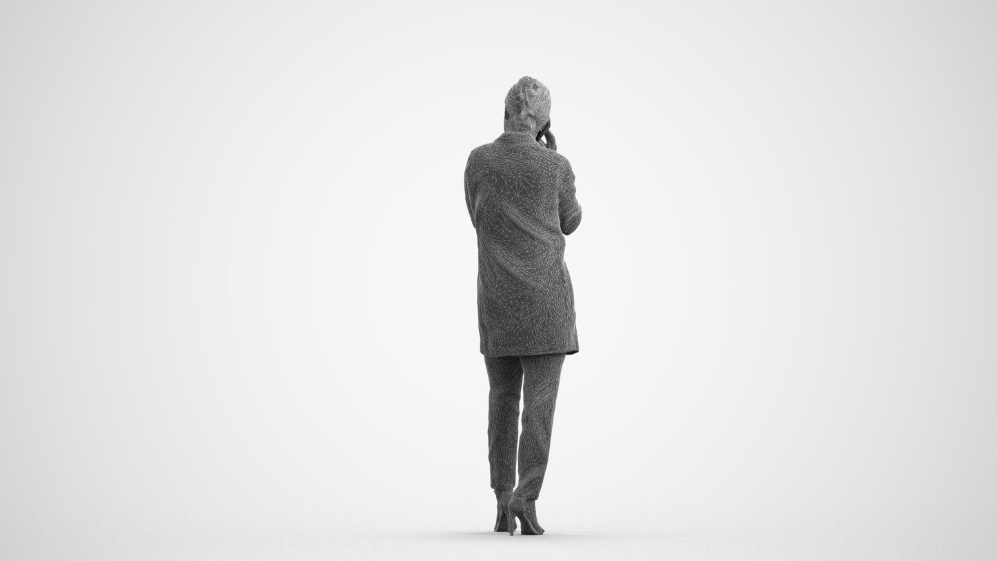 realistic 3D people woman business standing, render-ready for V-Ray and Corona, FBX OBJ, wireframe front view