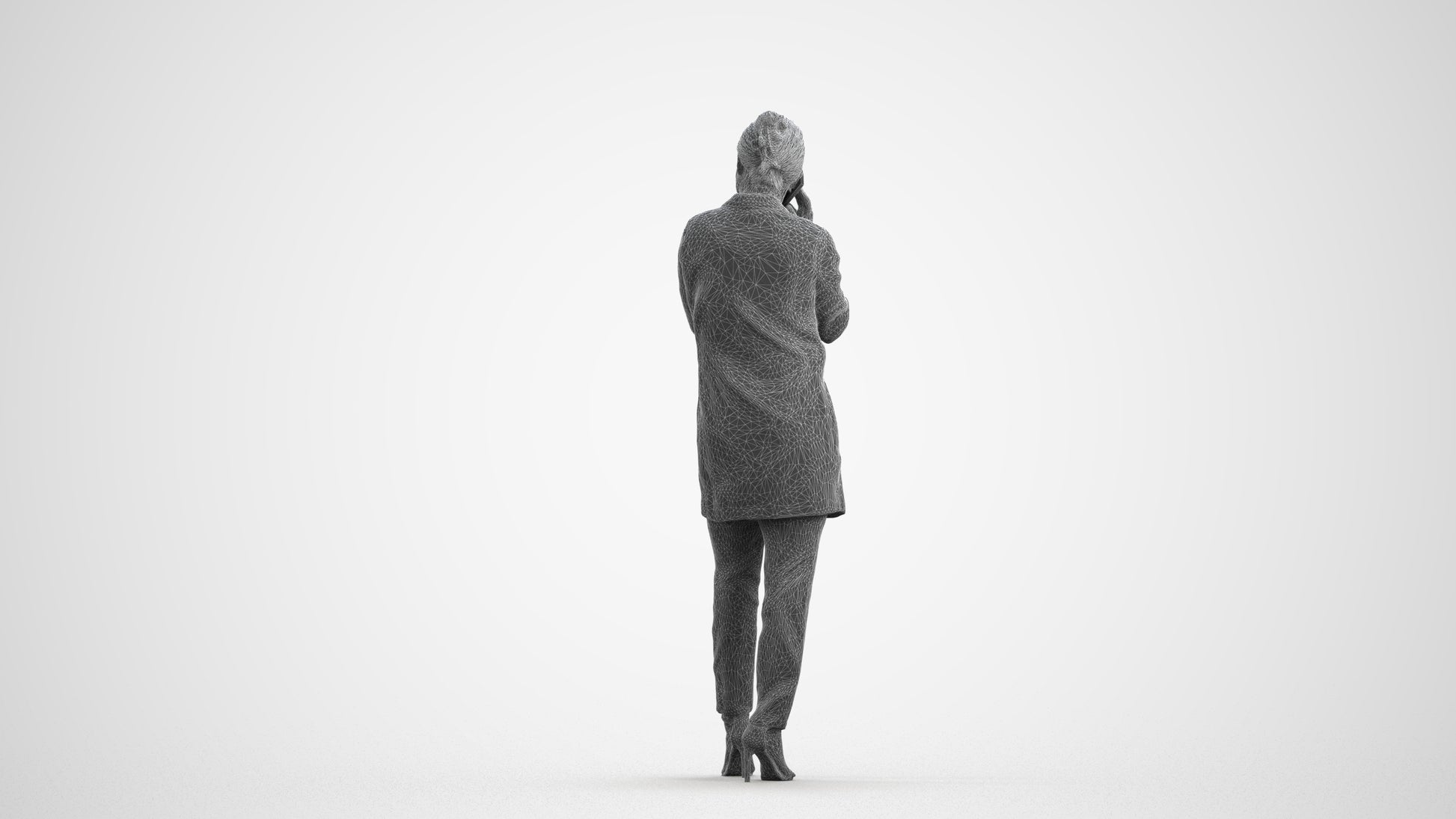 realistic 3D people woman business standing, render-ready for V-Ray and Corona, FBX OBJ, wireframe front view
