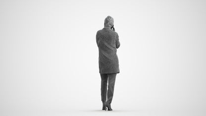 realistic 3D people woman business standing, render-ready for V-Ray and Corona, FBX OBJ, wireframe front view
