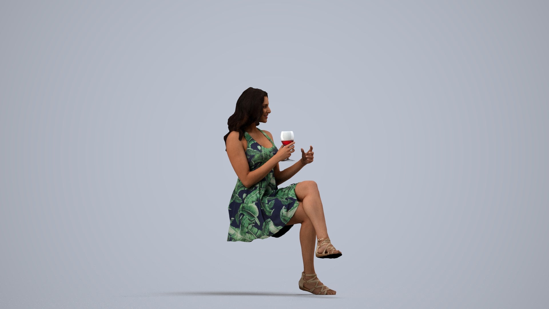 scanned 3D woman sitting, photogrammetry people for Enscape and V-Ray, side view render
