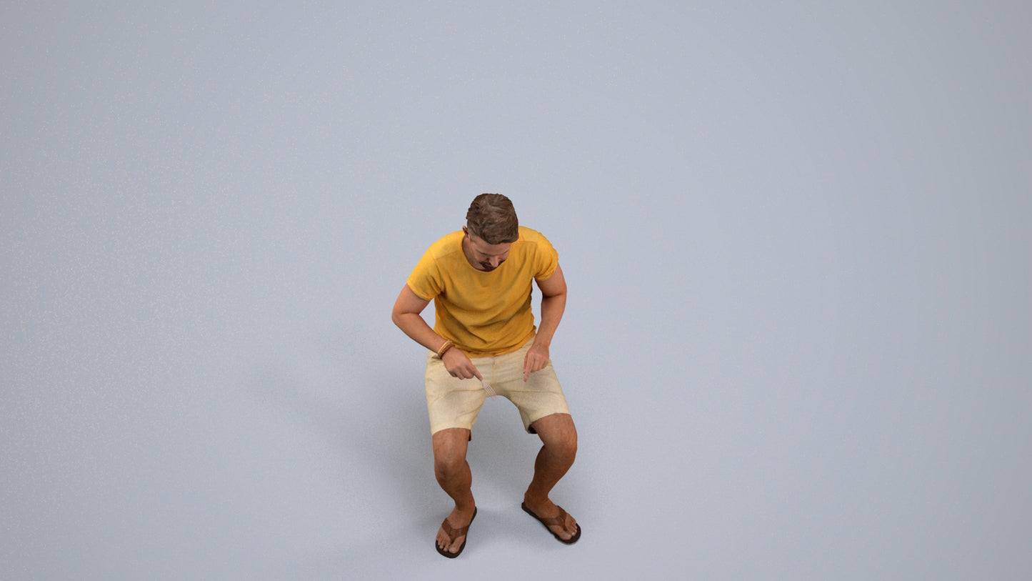 realistic 3D people man casual sitting, render-ready for V-Ray and Corona, FBX OBJ, back view render