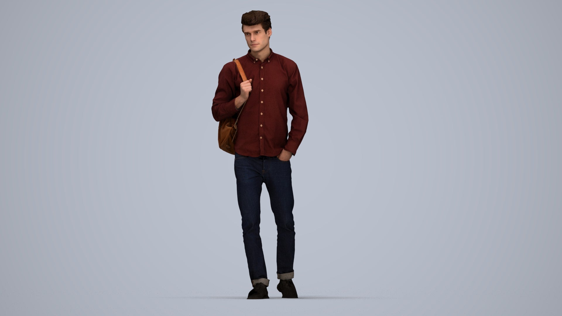 scanned 3D man casual walking, photogrammetry people for Enscape and V-Ray, top-down view render