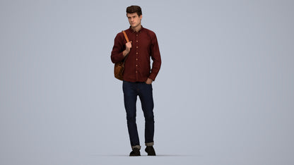scanned 3D man casual walking, photogrammetry people for Enscape and V-Ray, top-down view render