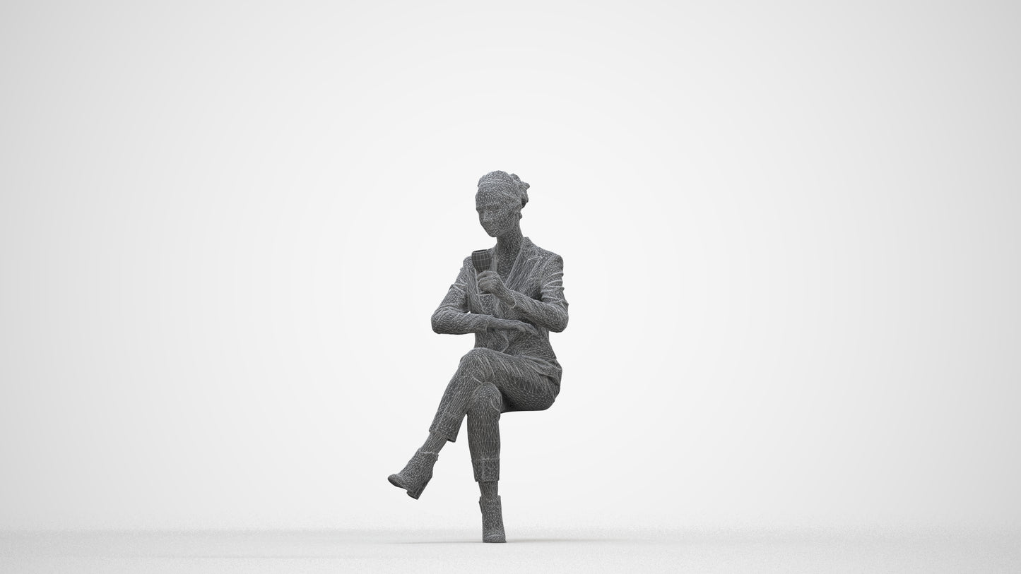 scanned 3D woman business, photogrammetry people for Enscape and V-Ray, wireframe back view