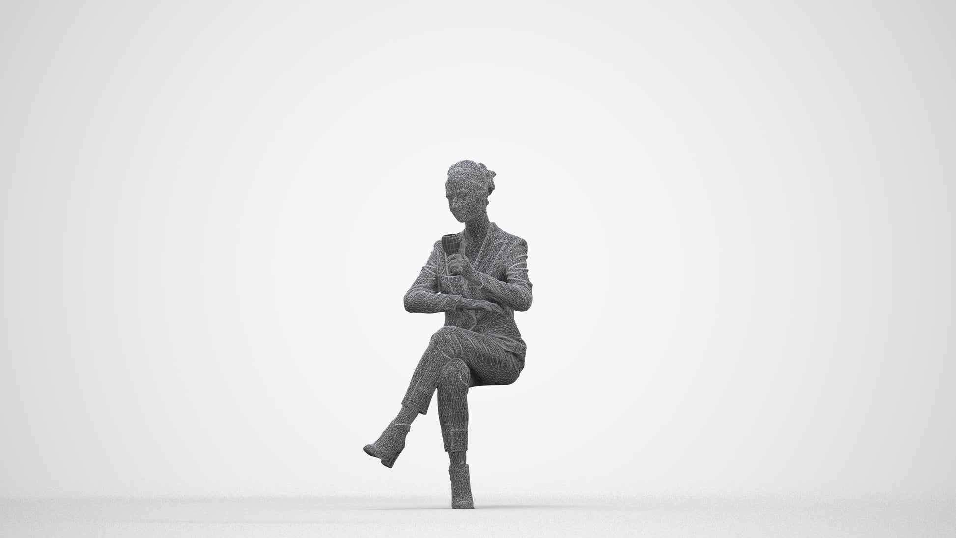 scanned 3D woman business, photogrammetry people for Enscape and V-Ray, wireframe back view