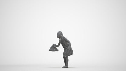 realistic 3D human girl kids, archviz people FBX OBJ for Blender, three-quarter front view render