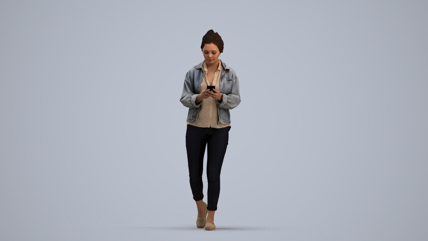 realistic 3D people woman walking, render-ready for V-Ray and Corona, FBX OBJ, standing pose render