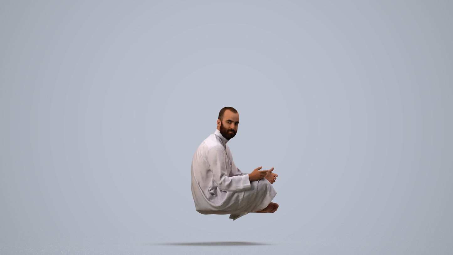 realistic 3D man casual sitting, scanned archviz people for Blender and 3ds Max, side view render