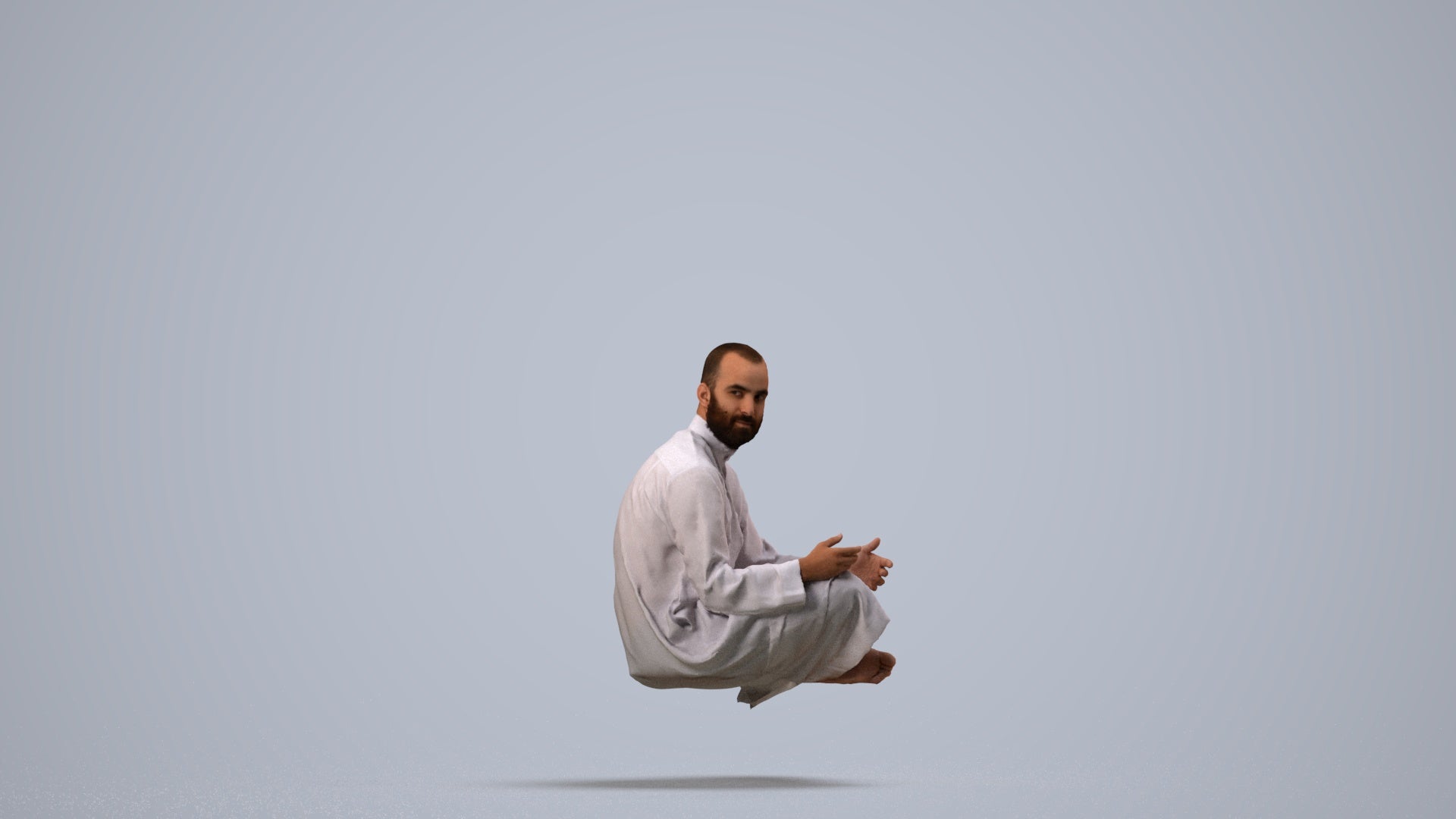 realistic 3D man casual sitting, scanned archviz people for Blender and 3ds Max, side view render