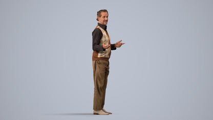 realistic 3D human man business standing, archviz people FBX OBJ for Blender, side view render