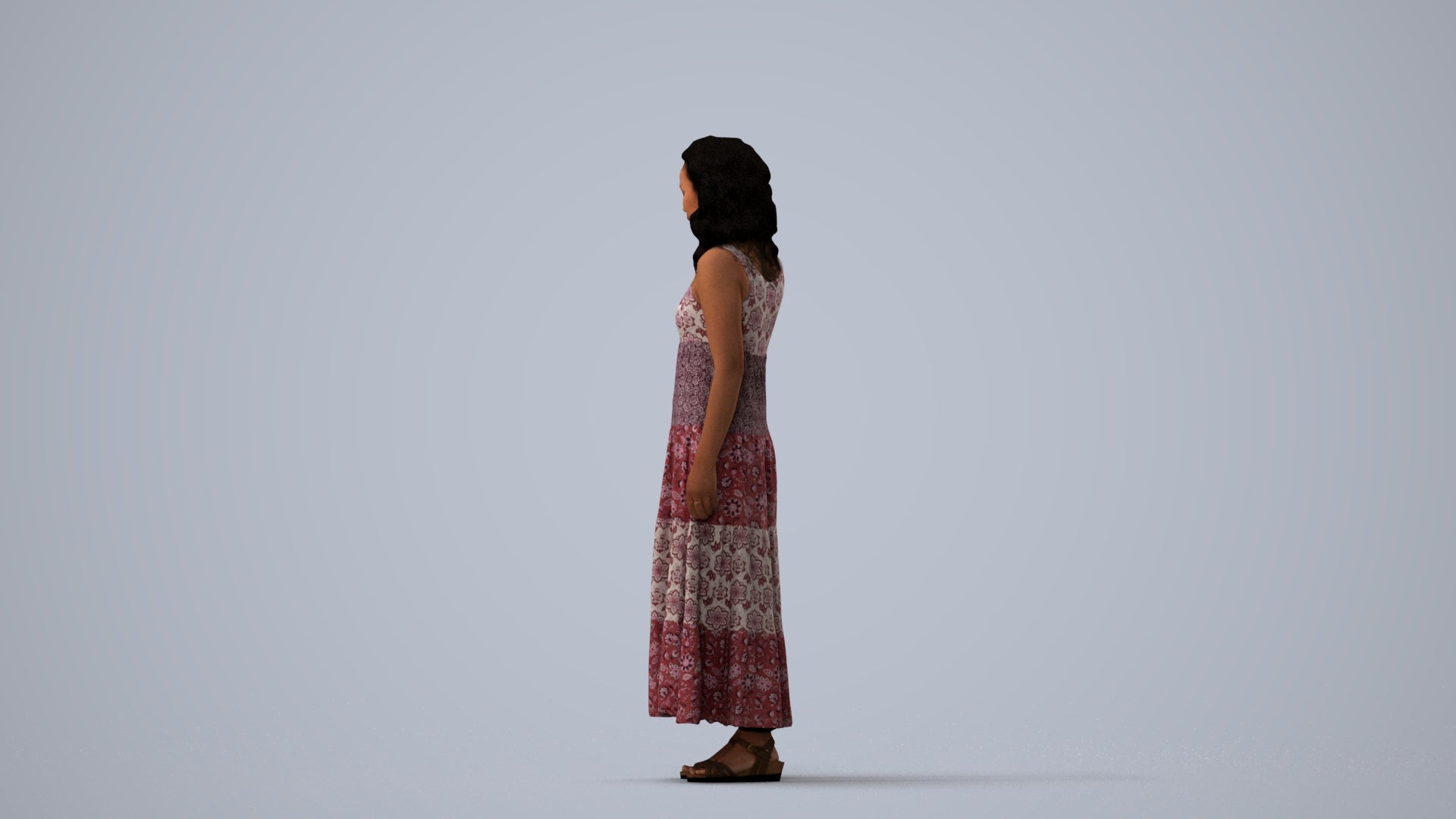 3D people model woman casual standing, scanned human for 3ds Max rendering, three-quarter view render