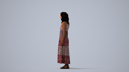 3D people model woman casual standing, scanned human for 3ds Max rendering, three-quarter view render