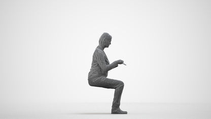 scanned 3D woman casual sitting, photogrammetry people for Enscape and V-Ray, wireframe side view