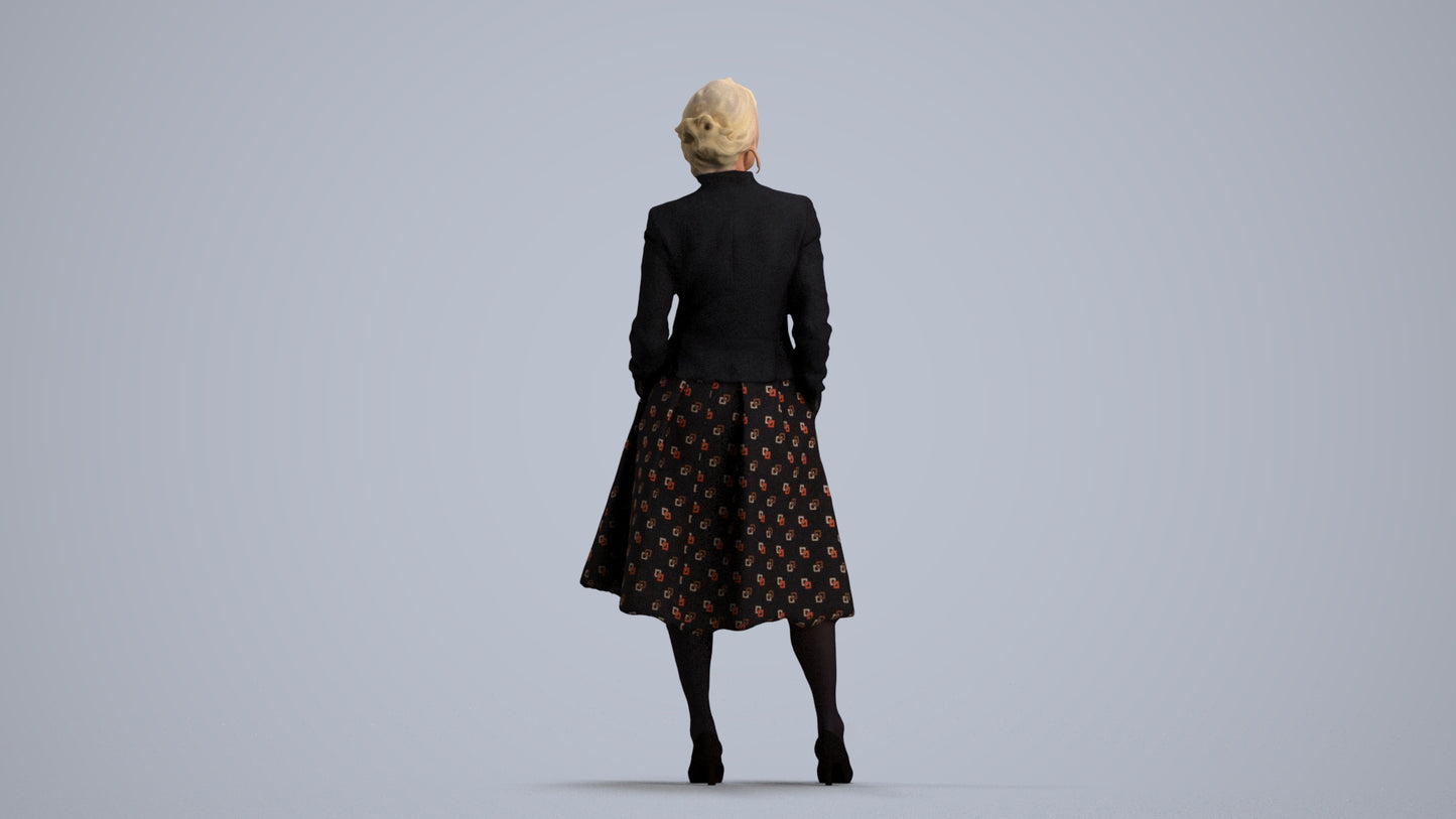 realistic 3D people senior woman business standing, render-ready for V-Ray and Corona, FBX OBJ, front view render