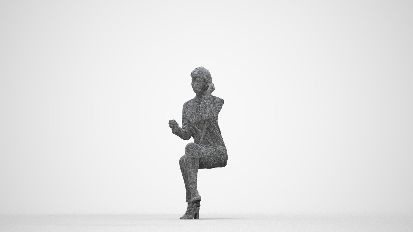 3D scanned woman business, photorealistic archviz people for Enscape and SketchUp, wireframe back view
