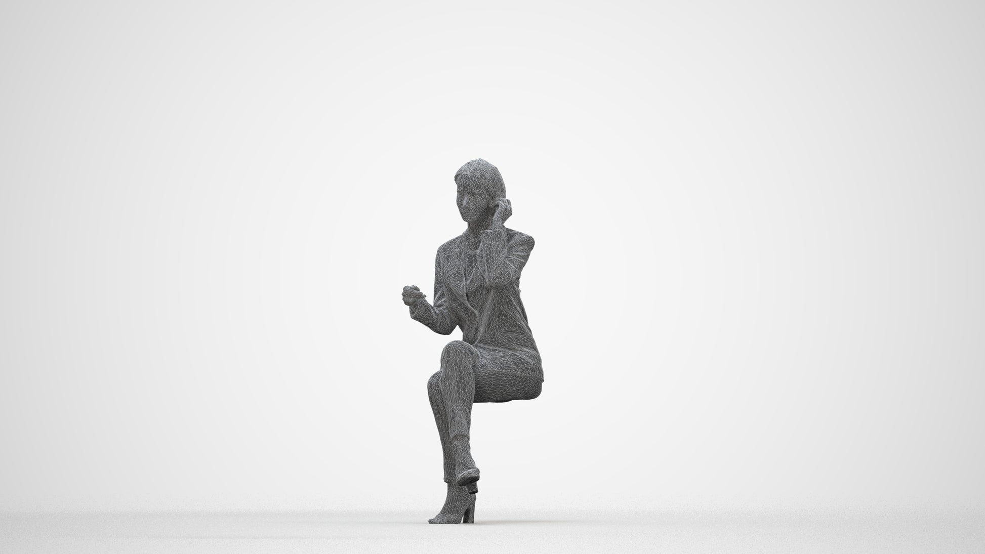 3D scanned woman business, photorealistic archviz people for Enscape and SketchUp, wireframe back view