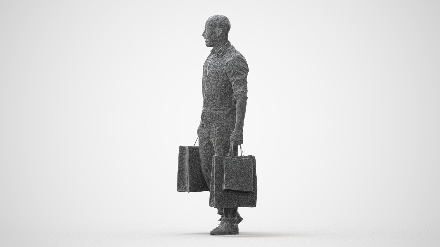 3D human model man casual shopping, photogrammetry scanned person for archviz, square thumbnail