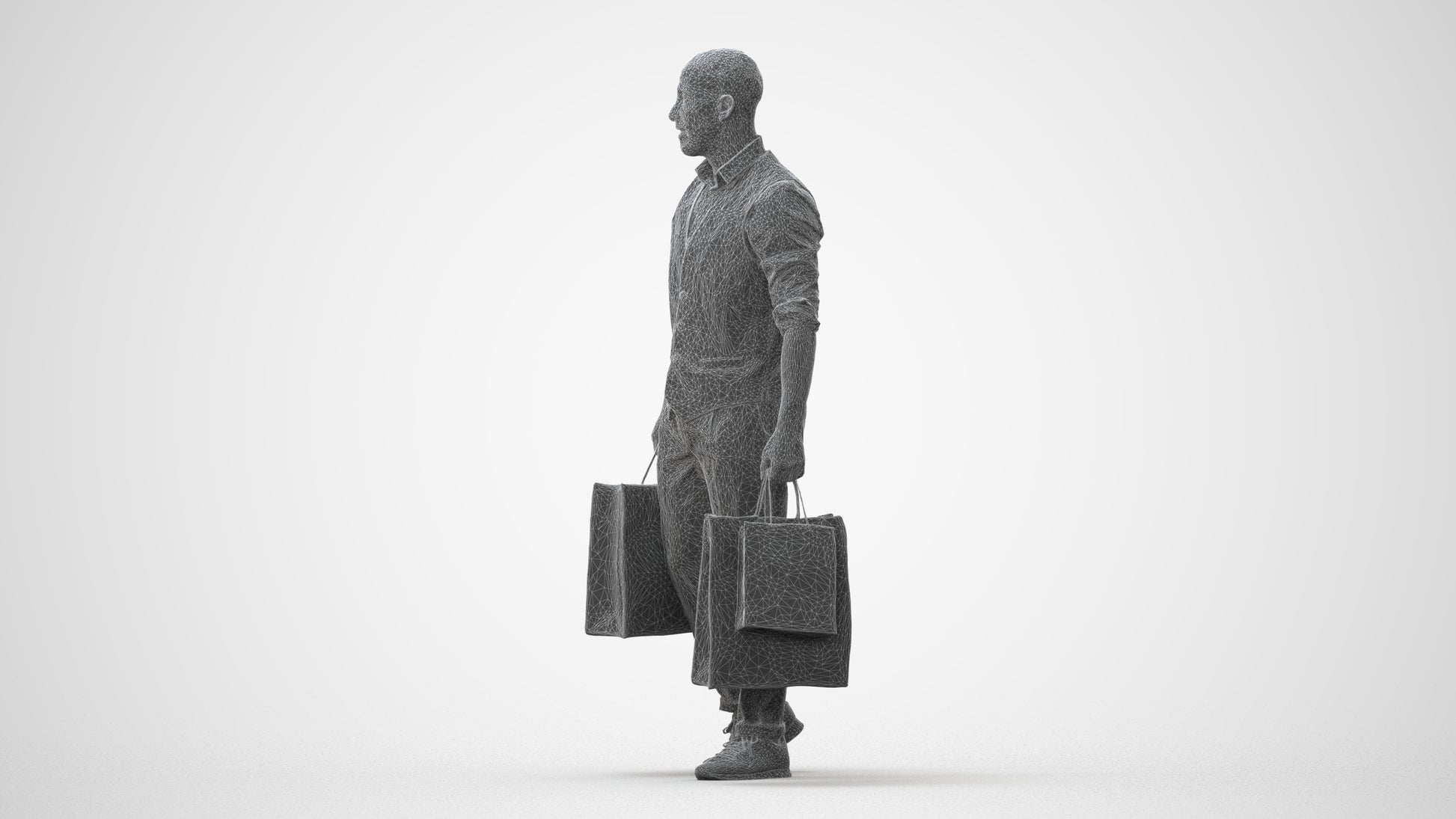 3D human model man casual shopping, photogrammetry scanned person for archviz, square thumbnail