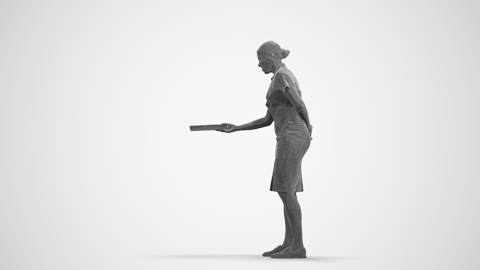photogrammetry 3D woman hospitality, realistic human model archviz FBX, wireframe front view