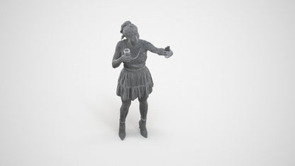 3D human model woman casual standing, photogrammetry scanned person for archviz, wireframe three-quarter view