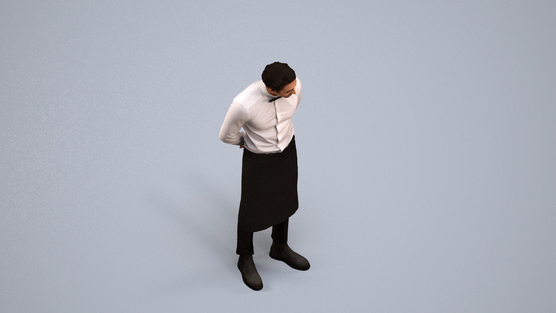3D human model man hospitality, photogrammetry scanned person for archviz, back view render
